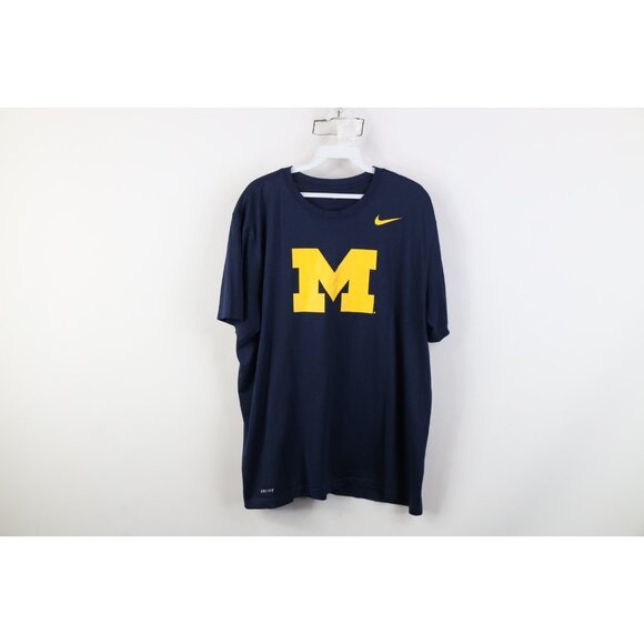 Nike Mens XL Block M University of Michigan Football Short Sleeve T-Shirt Blue - Picture 1 of 12